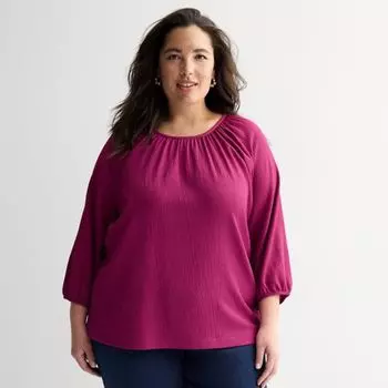 Текстурированный топ с присборенным вырезом больших размеров Croft & Barrow, цвет berry amazing