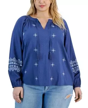 Текстурированный топ с вышивкой больших размеров и разрезом по горловине, созданный для macy's Style &amp; Co, мульти