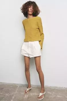Текстурированный топ с завязками ZARA, оливково-зеленый