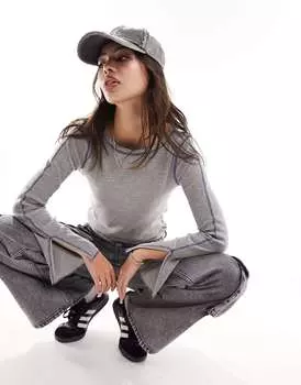 Текстурированный топ Vero Moda серо-синего цвета с контрастной строчкой