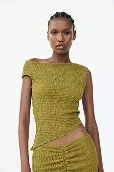 Текстурированный топ ZARA, оливково-зеленый