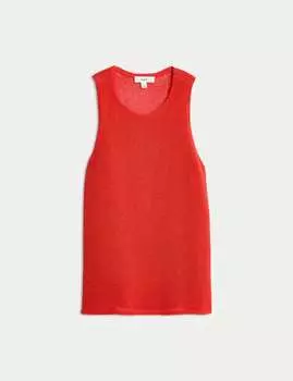 Текстурированный трикотажный жилет с круглым вырезом и хлопком Marks & Spencer, цвет Tomato