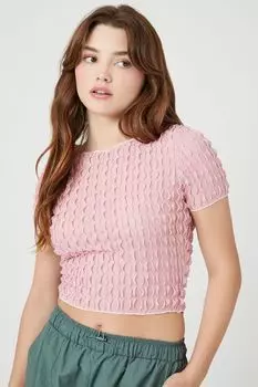 Текстурированный укороченный топ с короткими рукавами Forever 21, розовый