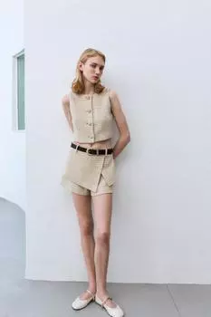 Текстурированный укороченный жилет ZARA, цвет Ecru/Beige