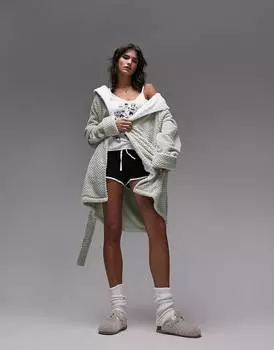 Текстурированный уютный халат цвета шалфея Topshop с капюшоном