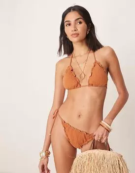 Текстурированный верх бикини Stradivarius коричневого цвета