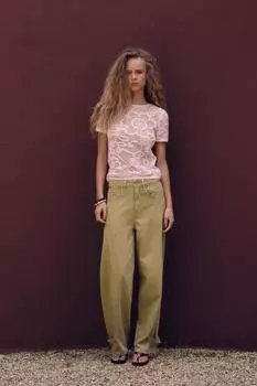 Текстурированный вязаный топ в цветочек ZARA, цвет Light pink