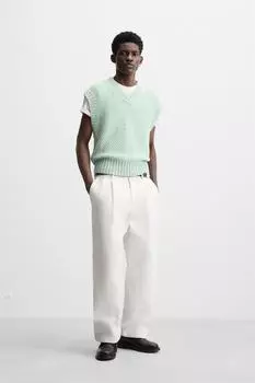Текстурированный вязаный жилет ZARA, цвет Sea green