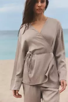 Текстурированный жакет-кимоно ZARA, светло-бежевый