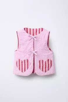 Текстурированный жилет с карманами в виде сердечек ZARA, розовый