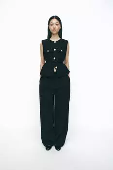 Текстурированный жилет с поясом ZARA, черный