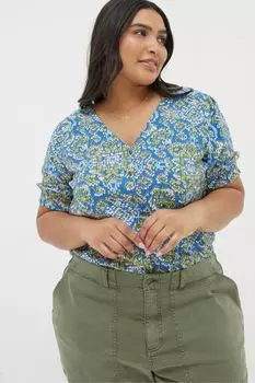 Текстурная блузка цвета саванны Fatface с ацтекскими узорами Fat Face, синий