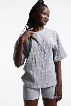 Текстурная футболка оверсайз H&M, серый