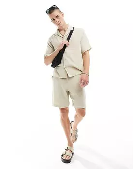 Текстурная коорд-рубашка Bershka песочного цвета