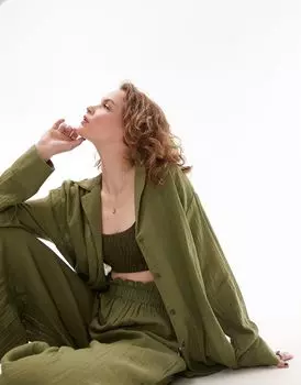 Текстурная купальная рубашка в тон от Topshop оливково-зеленого цвета