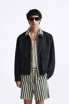 Текстурная куртка с карманами ZARA, темно-синий