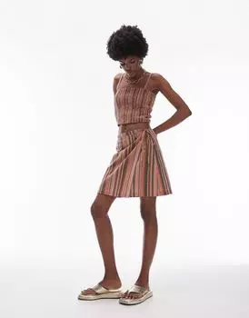 Текстурная пляжная юбка с запахом и коричневой полоской Topshop
