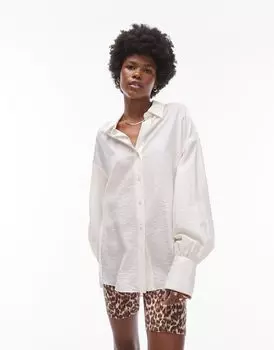 Текстурная рубашка цвета слоновой кости со сборками и рукавами Topshop