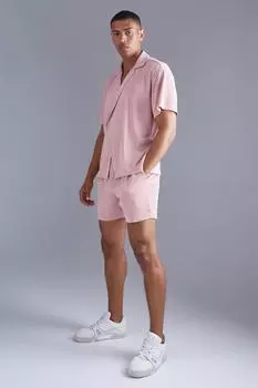 Текстурная рубашка и короткий комплект с запахом boxy Boohoo, розовый