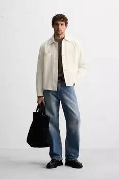 Текстурная рубашка с карманами ZARA, экрю