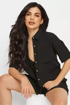 Текстурная рубашка свободного кроя с короткими рукавами Pixiegirl Petite, черный