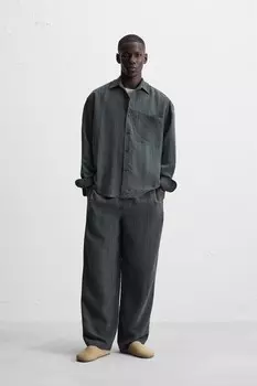 Текстурная рубашка ZARA, серый