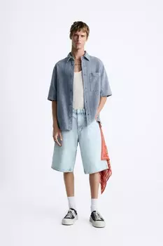 Текстурная рубашка ZARA, синий