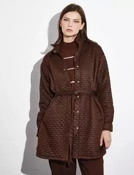 Текстурная сумка «гусиные лапки» Куртка с поясом Темно-коричневая Kayra