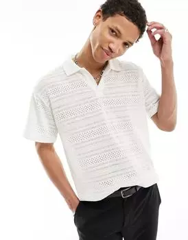 Текстурная трикотажная рубашка цвета экрю Pull&Bear