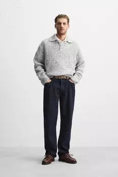 Текстурная трикотажная рубашка-поло ZARA, голубоватый