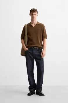 Текстурная трикотажная рубашка-поло ZARA, карамель