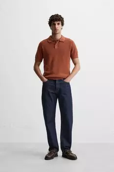 Текстурная трикотажная рубашка-поло ZARA, жженый апельсин