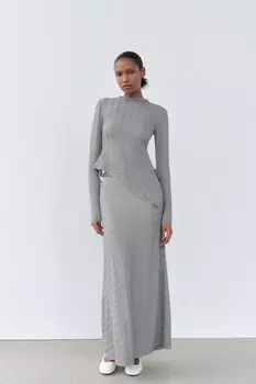 Текстурная юбка миди ZARA, сине-серый