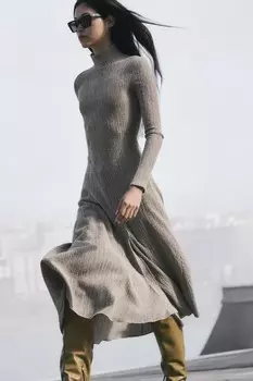 Текстурное асимметричное платье ZARA, серый
