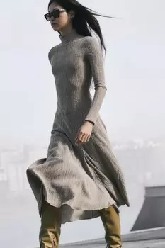 Текстурное асимметричное платье ZARA, серый