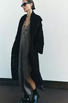 Текстурное длинное вязаное пальто ZARA, черный