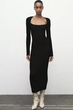 Текстурное миди-платье ZARA, черный