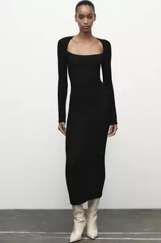 Текстурное миди-платье ZARA, черный