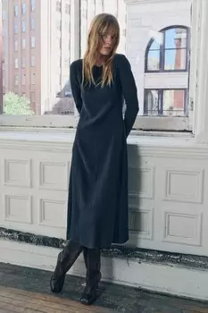 Текстурное миди-платье ZARA, синий/зеленый