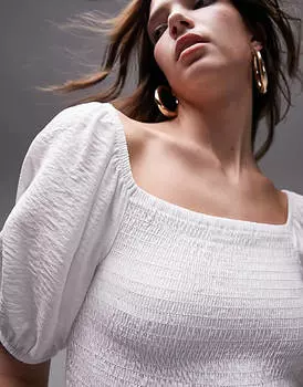 Текстурное мини-платье с присборками Topshop цвета слоновой кости