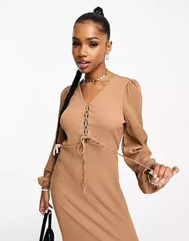 Текстурное платье макси с длинными рукавами и шнуровкой Vero Moda