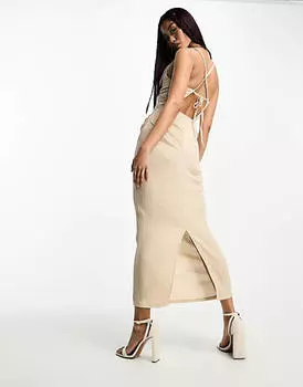 Текстурное платье миди с бретелями и складкой на груди ASOS DESIGN