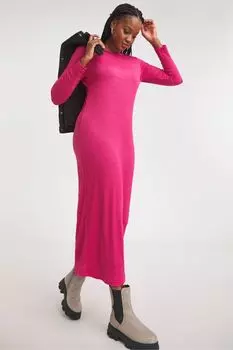 Текстурное платье миди с длинными рукавами Simply Be, розовый