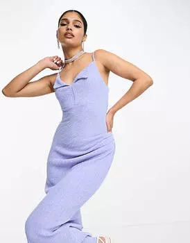 Текстурное платье миди с складками и складками на груди ASOS DESIGN василькового цвета