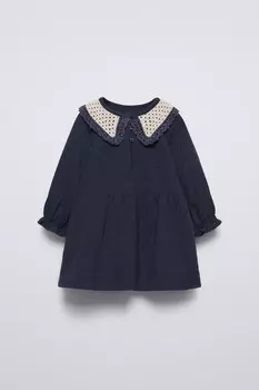 Текстурное платье с вязаным крючком ZARA, синий