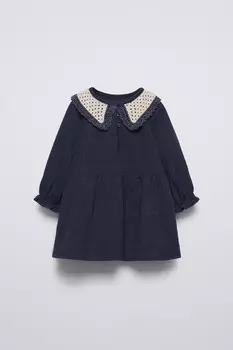 Текстурное платье с вязаным крючком ZARA, синий