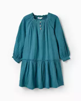 Текстурное платье в горошек с длинными рукавами для девочки Zippy, бирюзовый