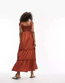Текстурное пляжное платье макси со сборками и вышивкой Topshop