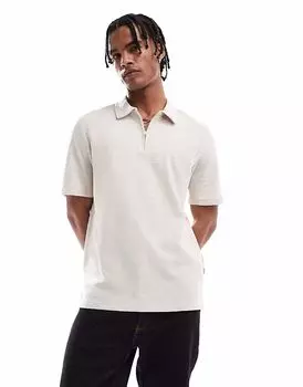 Текстурное поло на молнии Jack & Jones бежевого цвета