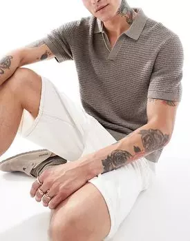 Текстурное трикотажное поло коричневого цвета Abercrombie & Fitch